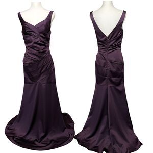 David’s Bridal Plum Mermaid Gown Ruched Satin Formal Dress Size 8